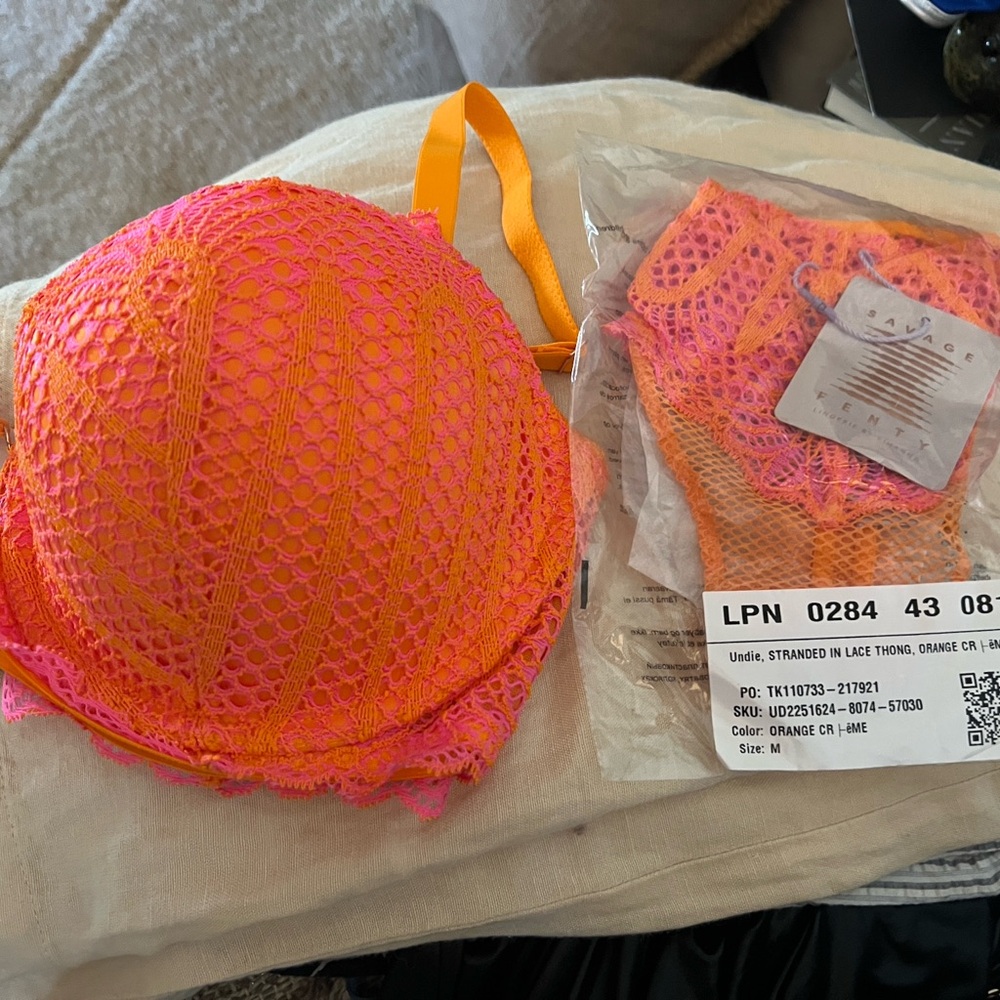 Savage X Fenty coral bra and panties